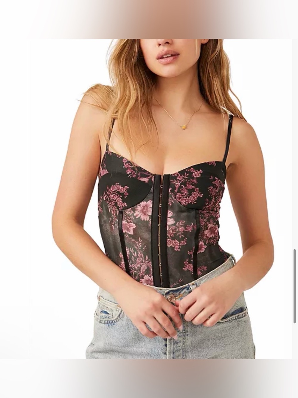 Free People Printed Night Rhythm Sweetheart-Neck Top